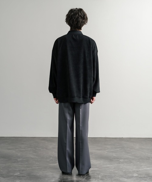 45Rpm ポロスモック ブラックコーデュロイ オーバーサイズカットコーデュロイ長袖ポロシャツ（ポロシャツ