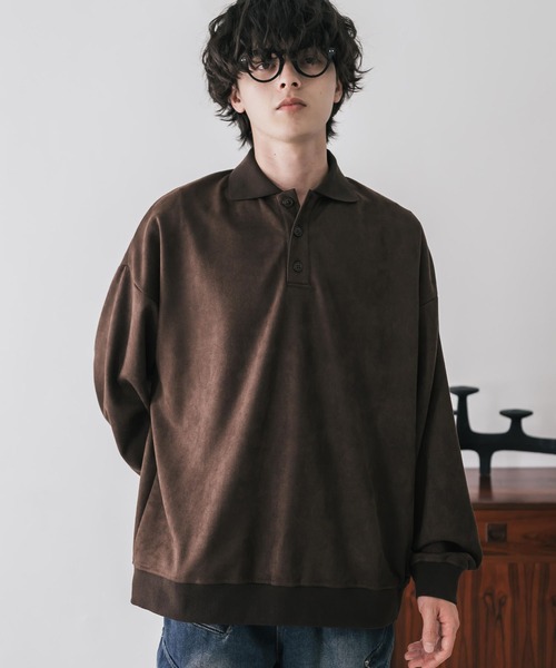 Rocky Monroe(ロッキーモンロー)の「新色追加 オーバーサイズカットコーデュロイ・スエード長袖ポロシャツ(ポロシャツ・メンズ・チャコール/ネイビー/ブラウン/ブラック/アイボリー/ブラック系・M/L/XL)」の8枚目の写真