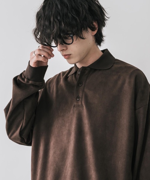 Rocky Monroe(ロッキーモンロー)の「新色追加 オーバーサイズカットコーデュロイ・スエード長袖ポロシャツ(ポロシャツ・メンズ・チャコール/ネイビー/ブラウン/ブラック/アイボリー/ブラック系・M/L/XL)」の9枚目の写真
