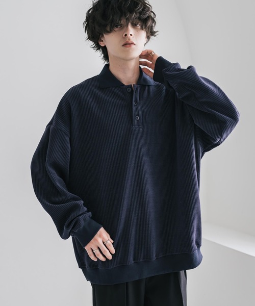 Rocky Monroe(ロッキーモンロー)の「新色追加 オーバーサイズカットコーデュロイ・スエード長袖ポロシャツ(ポロシャツ・メンズ・チャコール/ネイビー/ブラウン/ブラック/アイボリー/ブラック系・M/L/XL)」の13枚目の写真