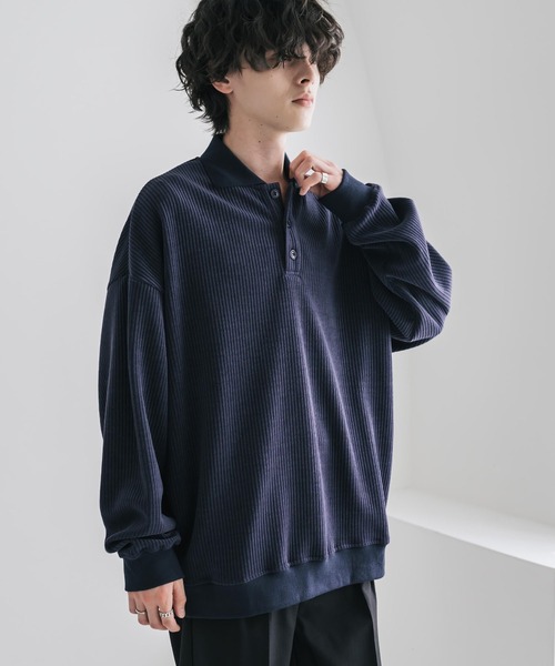 Rocky Monroe(ロッキーモンロー)の「新色追加 オーバーサイズカットコーデュロイ・スエード長袖ポロシャツ(ポロシャツ・メンズ・チャコール/ネイビー/ブラウン/ブラック/アイボリー/ブラック系・M/L/XL)」の14枚目の写真