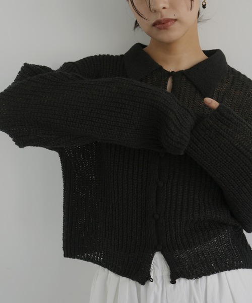 透かし編みポロニットプルオーバー（ニット/セーター）｜hellam（へ