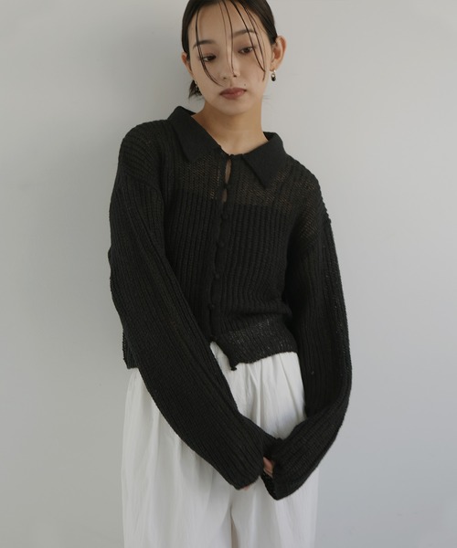 透かし編みポロニットプルオーバー（ニット/セーター）｜hellam（へ