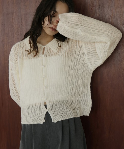 透かし編みポロニットプルオーバー（ニット/セーター）｜hellam