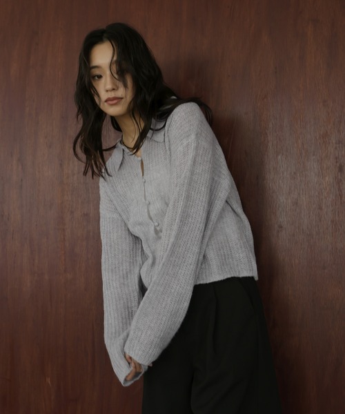 透かし編みポロニットプルオーバー（ニット/セーター）｜hellam