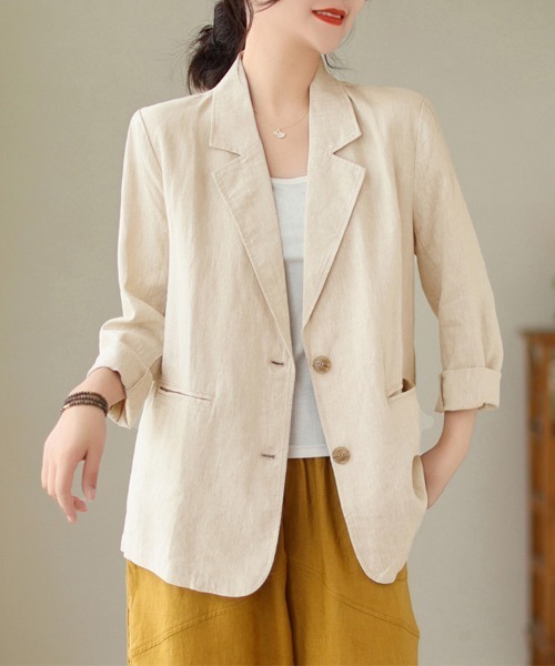 新品未使用✨loungedress テーラードジャケット ダブルボタン リネン セール】ダブルボタンテーラードジャケット（テーラードジャケット