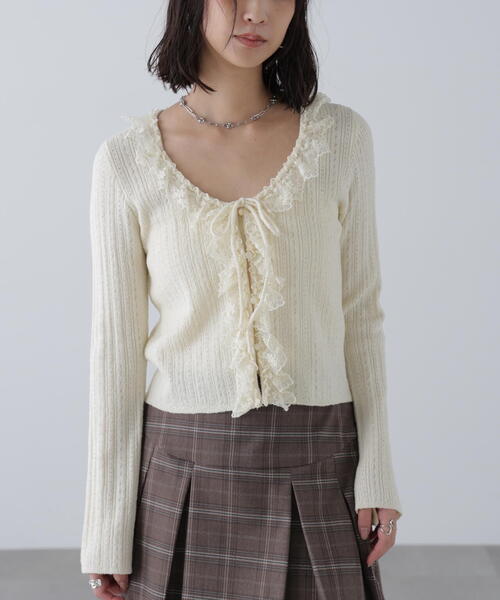 FREE'S MART（フリーズマート）の「◆ミニブークレーフリルレースカーディガン（ニット/セーター・レディース・ホワイト/ブラウン/ピンク・FREE）」の22枚目の写真