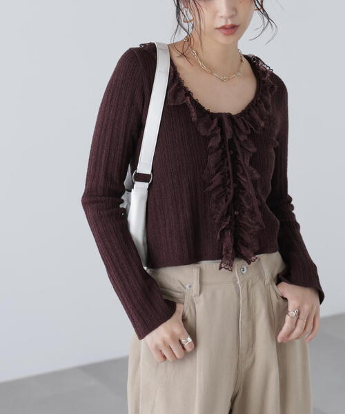 FREE'S MART（フリーズマート）の「◆ミニブークレーフリルレースカーディガン（ニット/セーター・レディース・ホワイト/ブラウン/ピンク・FREE）」の12枚目の写真