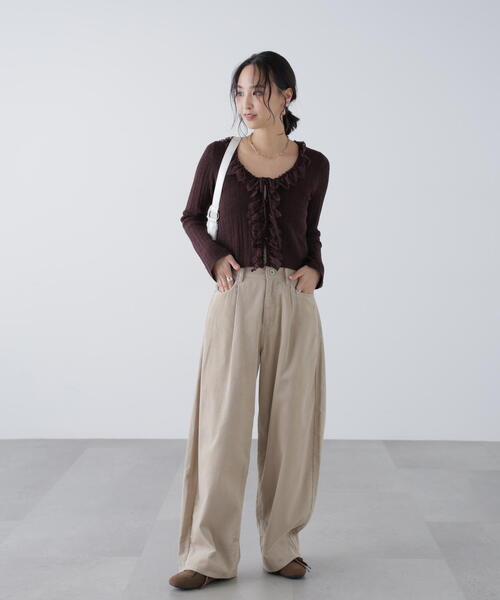 FREE'S MART（フリーズマート）の「◆ミニブークレーフリルレースカーディガン（ニット/セーター・レディース・ホワイト/ブラウン/ピンク・FREE）」の9枚目の写真