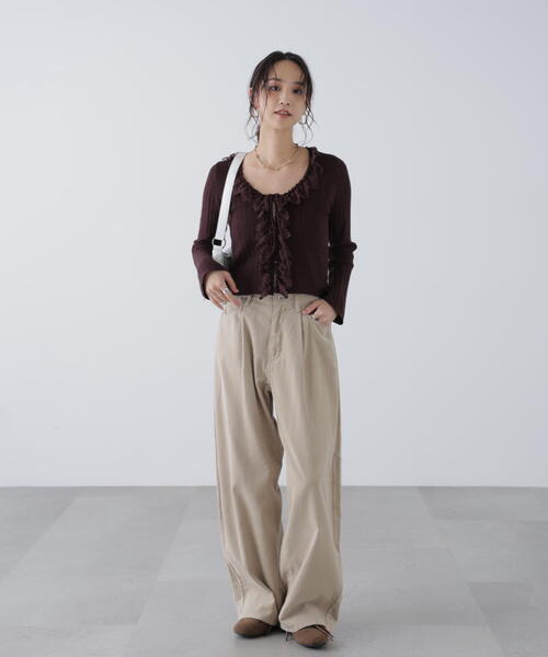 FREE'S MART（フリーズマート）の「◆ミニブークレーフリルレースカーディガン（ニット/セーター・レディース・ホワイト/ブラウン/ピンク・FREE）」の8枚目の写真