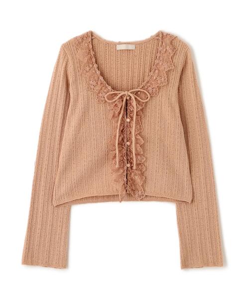 FREE'S MART（フリーズマート）の「◆ミニブークレーフリルレースカーディガン（ニット/セーター・レディース・ホワイト/ブラウン/ピンク・FREE）」の6枚目の写真