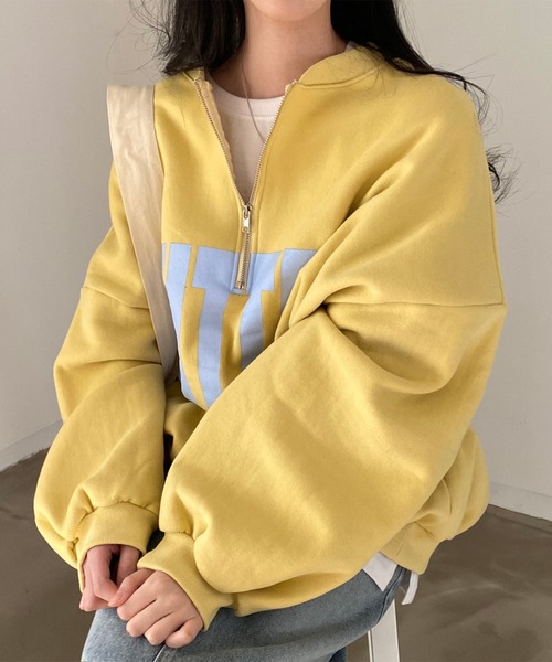 LAFFMO（ラフモ）の「ハーフジップビッグロゴスウェット（スウェット・レディース・グレー/イエロー/ブルー・F）」の8枚目の写真