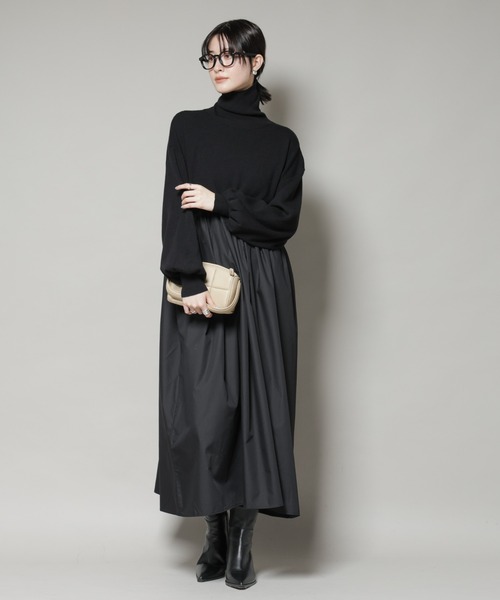 異素材コンビドッキングタートルワンピース（ワンピース）｜NANO