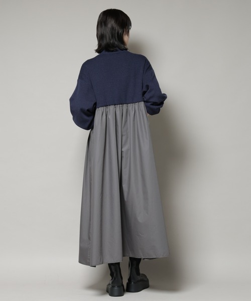 NANO universe（ナノユニバース）の「異素材コンビドッキングタートルワンピース（ワンピース・レディース・ブラック/ベージュ/ネイビー・FREE）」の7枚目の写真