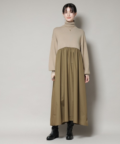 NANO universe（ナノユニバース）の「異素材コンビドッキングタートルワンピース（ワンピース・レディース・ブラック/ベージュ/ネイビー・FREE）」の11枚目の写真