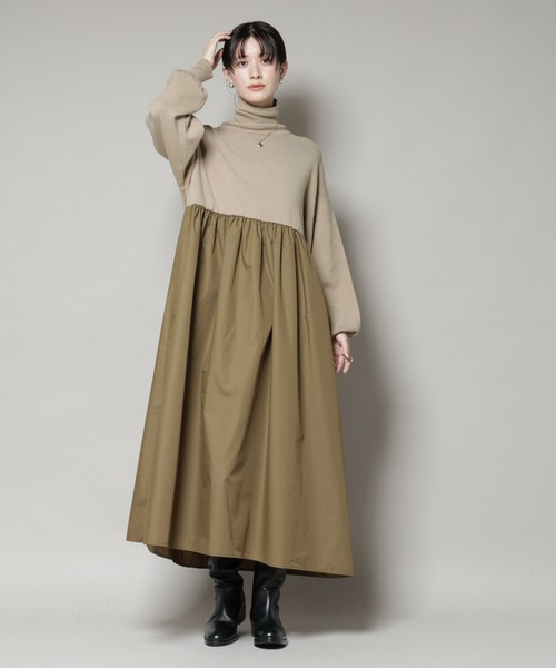 NANO universe（ナノユニバース）の「異素材コンビドッキングタートルワンピース（ワンピース・レディース・ブラック/ベージュ/ネイビー・FREE）」の17枚目の写真