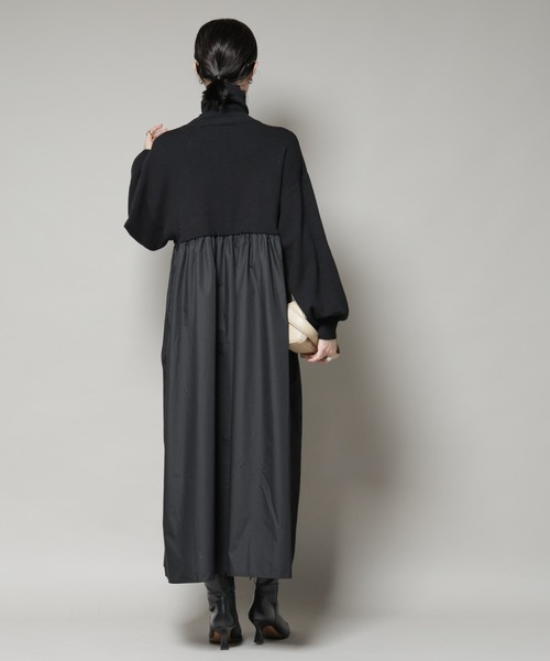 NANO universe（ナノユニバース）の「異素材コンビドッキングタートルワンピース（ワンピース・レディース・ブラック/ベージュ/ネイビー・FREE）」の21枚目の写真