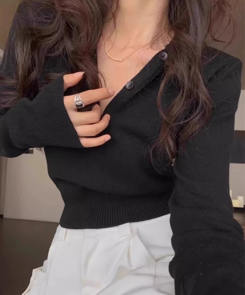 HALEY PESCA（ヘーリーペスカ）の「HALEY PESCA/ショート丈　フードニットトップス（ニット/セーター・レディース・ブラック/グレー/レッド/ホワイト・FREE）」の8枚目の写真