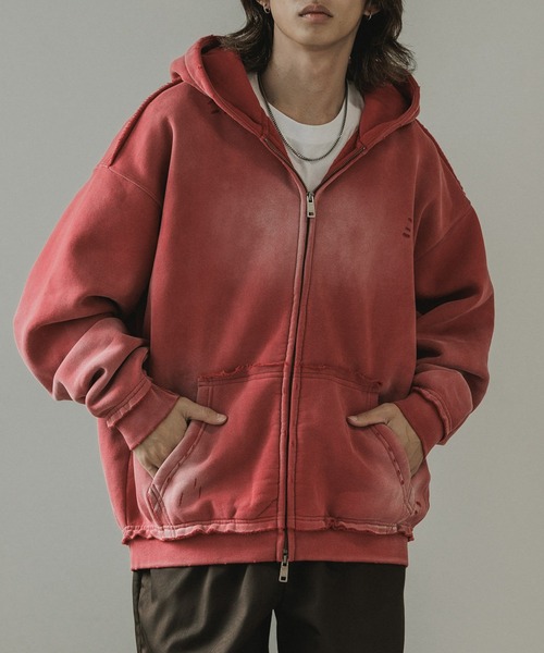 ALL RUNS（オールランズ）の「ヴィンテージ ウォッシュ加工 ダブルジップパーカー（パーカー・メンズ・ブラック/ブラウン/レッド/ダークグレー・M/L）」の4枚目の写真