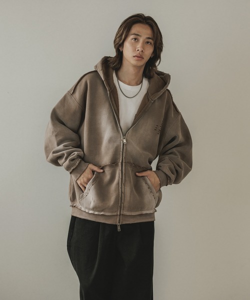 ALL RUNS（オールランズ）の「ヴィンテージ ウォッシュ加工 ダブルジップパーカー（パーカー・メンズ・ブラック/ブラウン/レッド/ダークグレー・M/L）」の16枚目の写真