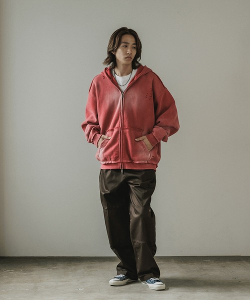 ALL RUNS（オールランズ）の「ヴィンテージ ウォッシュ加工 ダブルジップパーカー（パーカー・メンズ・ブラック/ブラウン/レッド/ダークグレー・M/L）」の15枚目の写真