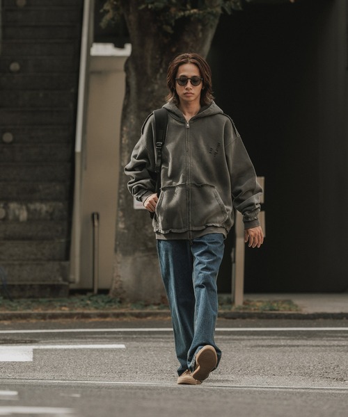 ALL RUNS（オールランズ）の「ヴィンテージ ウォッシュ加工 ダブルジップパーカー（パーカー・メンズ・ブラック/ブラウン/レッド/ダークグレー・M/L）」の22枚目の写真