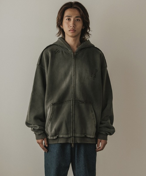 ALL RUNS（オールランズ）の「ヴィンテージ ウォッシュ加工 ダブルジップパーカー（パーカー・メンズ・ブラック/ブラウン/レッド/ダークグレー・M/L）」の13枚目の写真