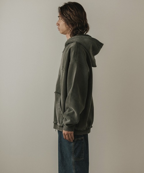 ALL RUNS（オールランズ）の「ヴィンテージ ウォッシュ加工 ダブルジップパーカー（パーカー・メンズ・ブラック/ブラウン/レッド/ダークグレー・M/L）」の12枚目の写真