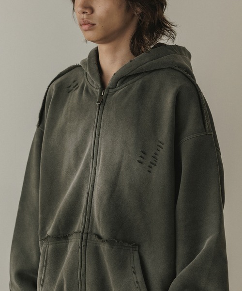 ALL RUNS（オールランズ）の「ヴィンテージ ウォッシュ加工 ダブルジップパーカー（パーカー・メンズ・ブラック/ブラウン/レッド/ダークグレー・M/L）」の10枚目の写真