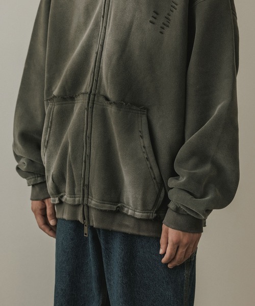 ALL RUNS（オールランズ）の「ヴィンテージ ウォッシュ加工 ダブルジップパーカー（パーカー・メンズ・ブラック/ブラウン/レッド/ダークグレー・M/L）」の7枚目の写真