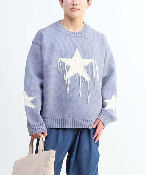 CONVERSE TOKYO（コンバーストウキョウ）の「STAR★ FRINGE KNIT PULLOVER（ニット/セーター・レディース・ネイビー/アイボリー/サックスブルー/ブラック・SMALL/MEDIUM）」の5枚目の写真