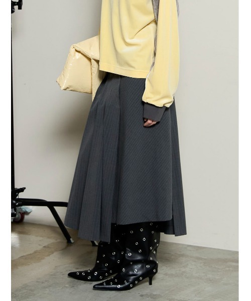 Asymmetry Tucked Midi Skirt / アシンメトリータックミモレスカート