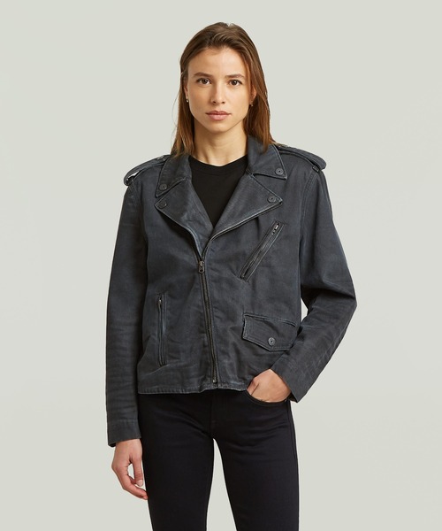 G-STAR(ジースター)の「Perfecto Jacket/ヴィンテージライクウォッシュ加工オーバーサイズライダースジャケット(ライダースジャケット・レディース・ダークインディゴブルー・SMALL)」の1枚目の写真