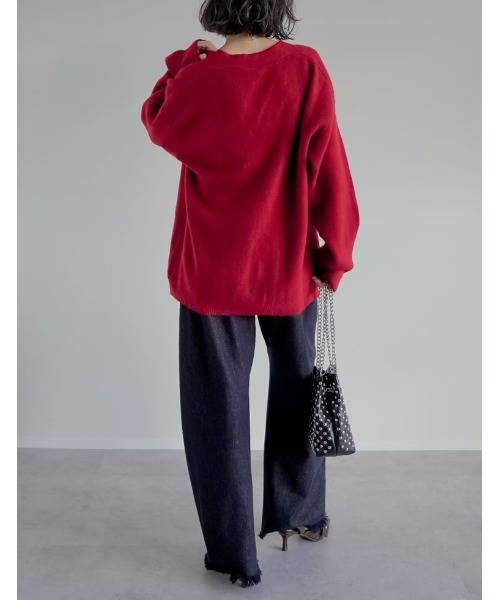 Re:EDIT（リエディ）の「[2025AW COLLECTION]もっちりニットベーシックカーディガン（カーディガン/ボレロ・レディース・レッド/ブラック/グレイッシュベージュ/グレー・FREE）」の13枚目の写真