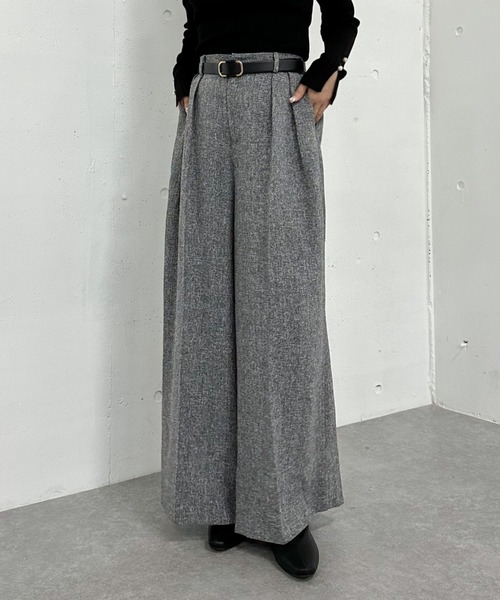 archives（アルシーヴ）の「ベルト付ツイードワイドスラックス（その他パンツ・レディース・ブラウン/グレー/ブラック・MEDIUM）」の2枚目の写真