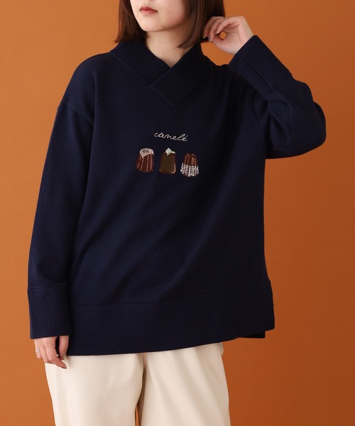 Emago（イマゴ）の「EMAGO ｶﾇﾚ刺繍ﾌﾟﾙｵｰﾊﾞｰ（ニット/セーター・レディース・ネイビー/カーキ/ブラウン・FREE）」の3枚目の写真