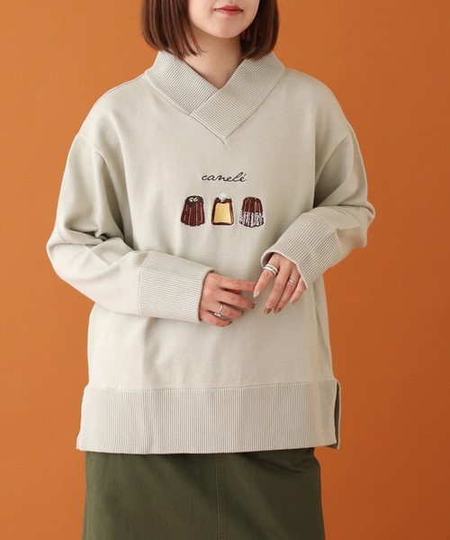Emago（イマゴ）の「EMAGO ｶﾇﾚ刺繍ﾌﾟﾙｵｰﾊﾞｰ（ニット/セーター・レディース・ネイビー/カーキ/ブラウン・FREE）」の2枚目の写真