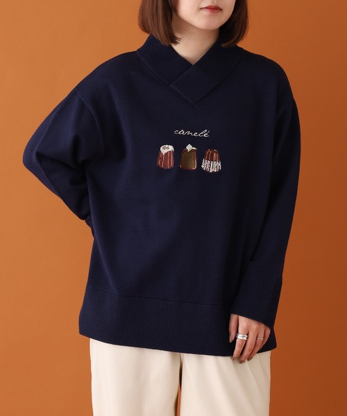Emago（イマゴ）の「EMAGO ｶﾇﾚ刺繍ﾌﾟﾙｵｰﾊﾞｰ（ニット/セーター・レディース・ネイビー/カーキ/ブラウン・FREE）」の17枚目の写真