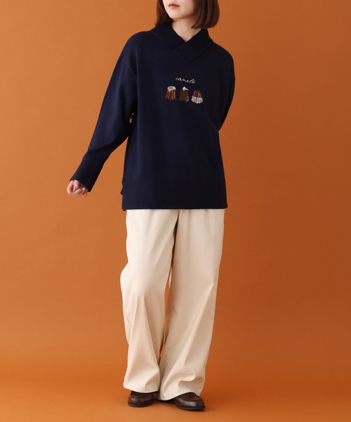 Emago（イマゴ）の「EMAGO ｶﾇﾚ刺繍ﾌﾟﾙｵｰﾊﾞｰ（ニット/セーター・レディース・ネイビー/カーキ/ブラウン・FREE）」の15枚目の写真
