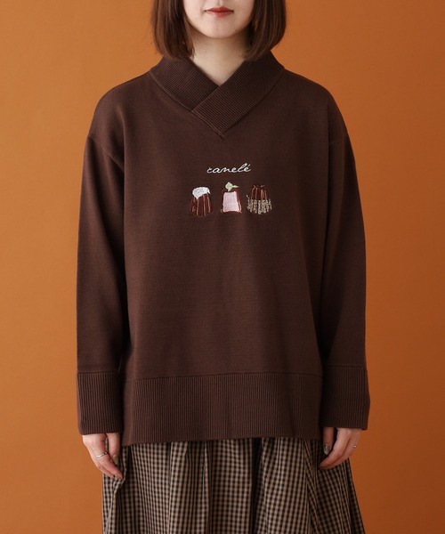 Emago（イマゴ）の「EMAGO ｶﾇﾚ刺繍ﾌﾟﾙｵｰﾊﾞｰ（ニット/セーター・レディース・ネイビー/カーキ/ブラウン・FREE）」の10枚目の写真