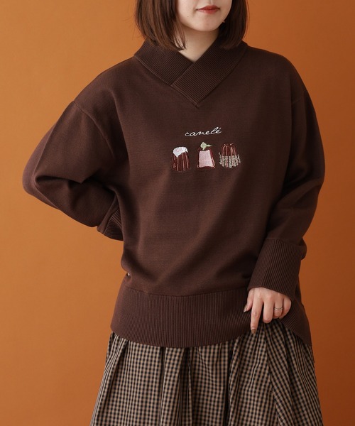 Emago（イマゴ）の「EMAGO ｶﾇﾚ刺繍ﾌﾟﾙｵｰﾊﾞｰ（ニット/セーター・レディース・ネイビー/カーキ/ブラウン・FREE）」の14枚目の写真