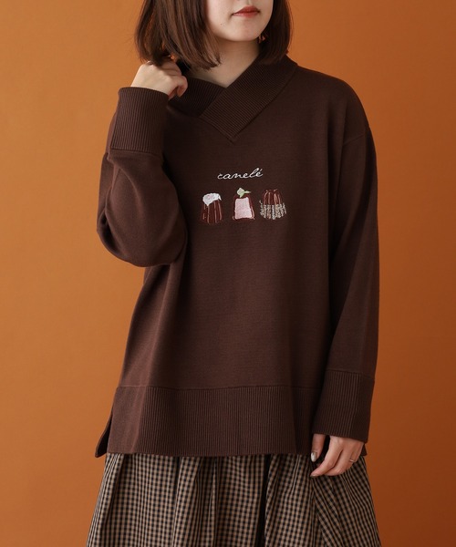 Emago（イマゴ）の「EMAGO ｶﾇﾚ刺繍ﾌﾟﾙｵｰﾊﾞｰ（ニット/セーター・レディース・ネイビー/カーキ/ブラウン・FREE）」の13枚目の写真