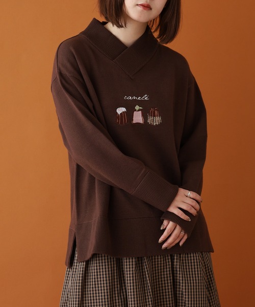 Emago（イマゴ）の「EMAGO ｶﾇﾚ刺繍ﾌﾟﾙｵｰﾊﾞｰ（ニット/セーター・レディース・ネイビー/カーキ/ブラウン・FREE）」の12枚目の写真