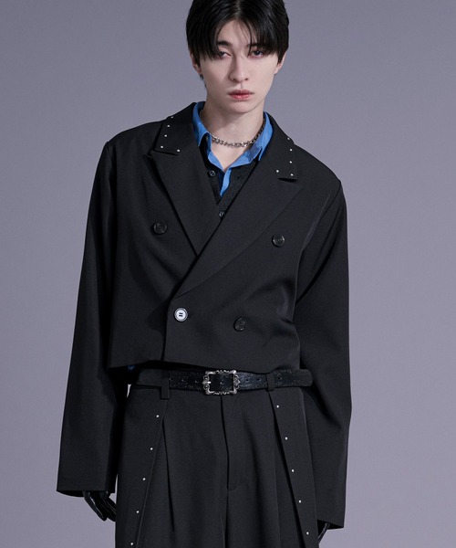 Ellno Loset(エルノロゼット)の「スタッズショートジャケット/SETUP対応(テーラードジャケット・メンズ・ブラック/ボルドー・X-SMALL/SMALL/MEDIUM/LARGE)」の2枚目の写真