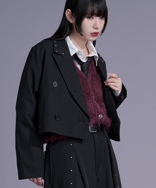 Ellno Loset(エルノロゼット)の「スタッズショートジャケット/SETUP対応(テーラードジャケット・メンズ・ブラック/ボルドー・X-SMALL/SMALL/MEDIUM/LARGE)」の18枚目の写真