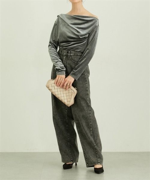 nissen(ニッセン)の「シャイニーベロアドレープトップス(Tシャツ/カットソー・レディース・グレイッシュベージュ/チャコール/ブラウン・M/L)」の14枚目の写真