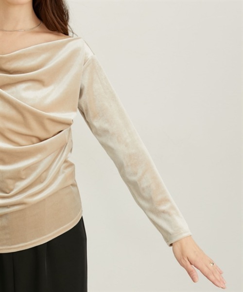 nissen(ニッセン)の「シャイニーベロアドレープトップス(Tシャツ/カットソー・レディース・グレイッシュベージュ/チャコール/ブラウン・M/L)」の16枚目の写真