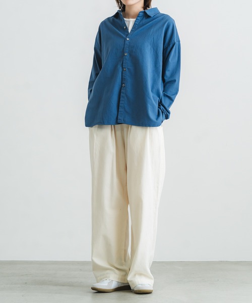 quadro(クオドロ)の「60/2スーピマ度詰め天竺台衿シャツ(Tシャツ/カットソー・レディース・チョコ/クリーム/ブルー・FREE)」の22枚目の写真