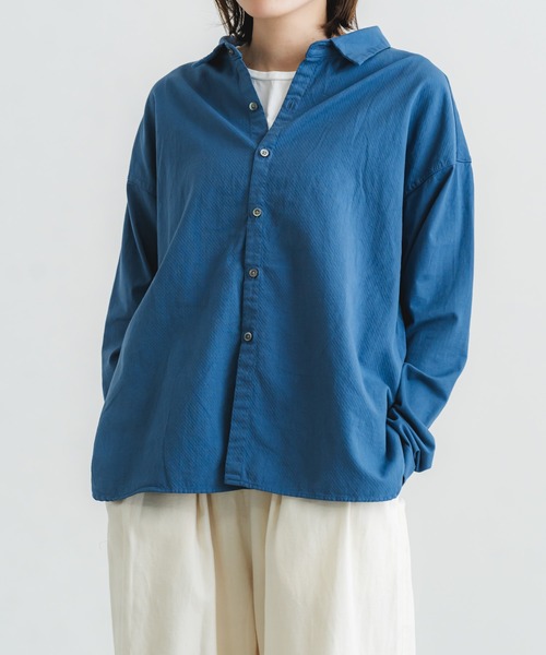 quadro(クオドロ)の「60/2スーピマ度詰め天竺台衿シャツ(Tシャツ/カットソー・レディース・チョコ/クリーム/ブルー・FREE)」の21枚目の写真