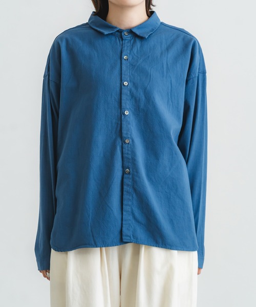 quadro(クオドロ)の「60/2スーピマ度詰め天竺台衿シャツ(Tシャツ/カットソー・レディース・チョコ/クリーム/ブルー・FREE)」の8枚目の写真